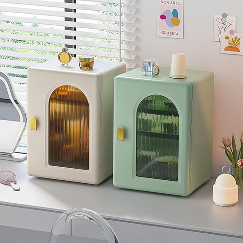 DASITON Large Capacity Makeup Organizer for Countertop, 3 Adjustable Layers Skincare Organizer, Dustproof & Waterproof Makeup Storage, Cosmetic Display Case for Vanity, Bathroom, Bedroom (Cream)