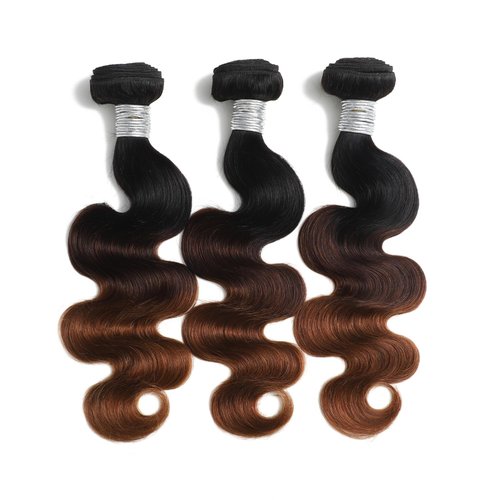 AUROO T1B/2/30 Chestnut Brown Ombre Human Hair Bundles Body Wave 24 Inch, 12A Thick Track 100% Virgin Human Hair Bundles Dark Roots Bundle 3 Tone Ombre Medium Auburn Colored Single Bundle Quick Weaves