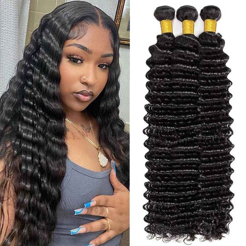 Human Hair Bundles Deep Color #1B Natural Black 3 Bundles 20 22 24 Inch Wet and Wavy Unprocessed Native Virgin Raw Trippy Hair Extensions Quick Weave Double Weft for Black Woman