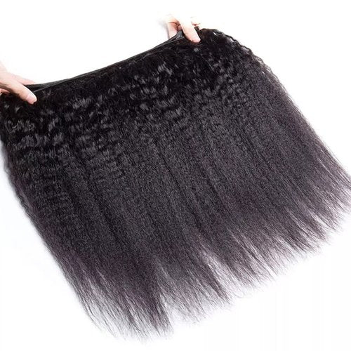 Kinky Straight Bundles 16 18 20 Brazilian Kinky Straight Human Hair Bundles Unprocessed Virgin Hair 3 Bundles 100g/Bundles Double Weft Yaki Straight Human Hair Weave Extensions Natural Color