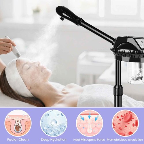 Wuissvnb Facial Steamer, Poressional Facial Steamer on Wheels with Timer Function, Ozone Face Steamer for Spa, Salon and at Home Use