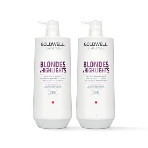 Goldwell Dualsenses Blondes & Highlights Anti-Yellow Shampoo and Conditioner Liter Bundle