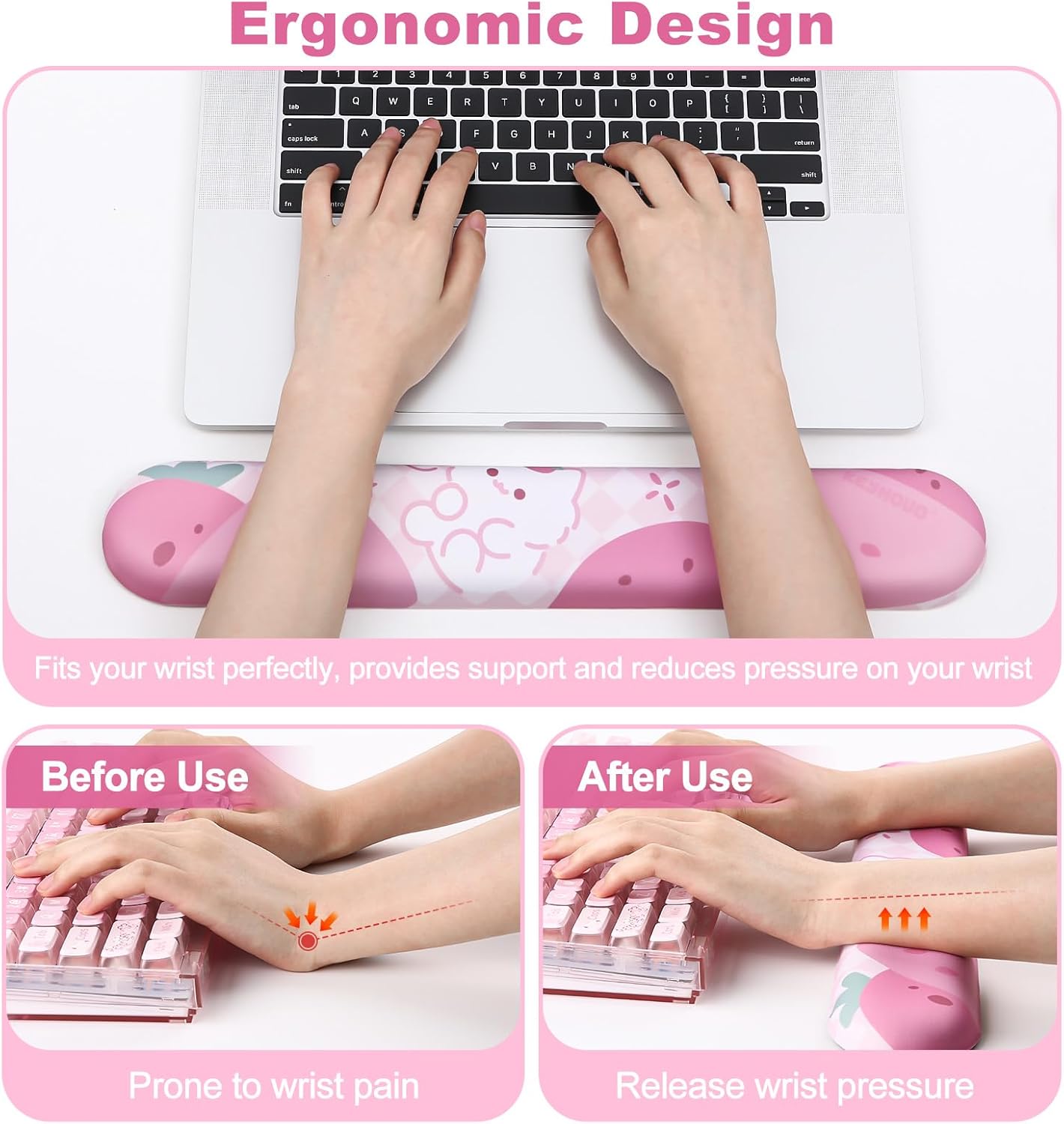 YUNZII X75 Mechanical Keyboard(Kailh Jellyfish Switch, Wired-White), Keyboard Wrist Rest (Pink)
