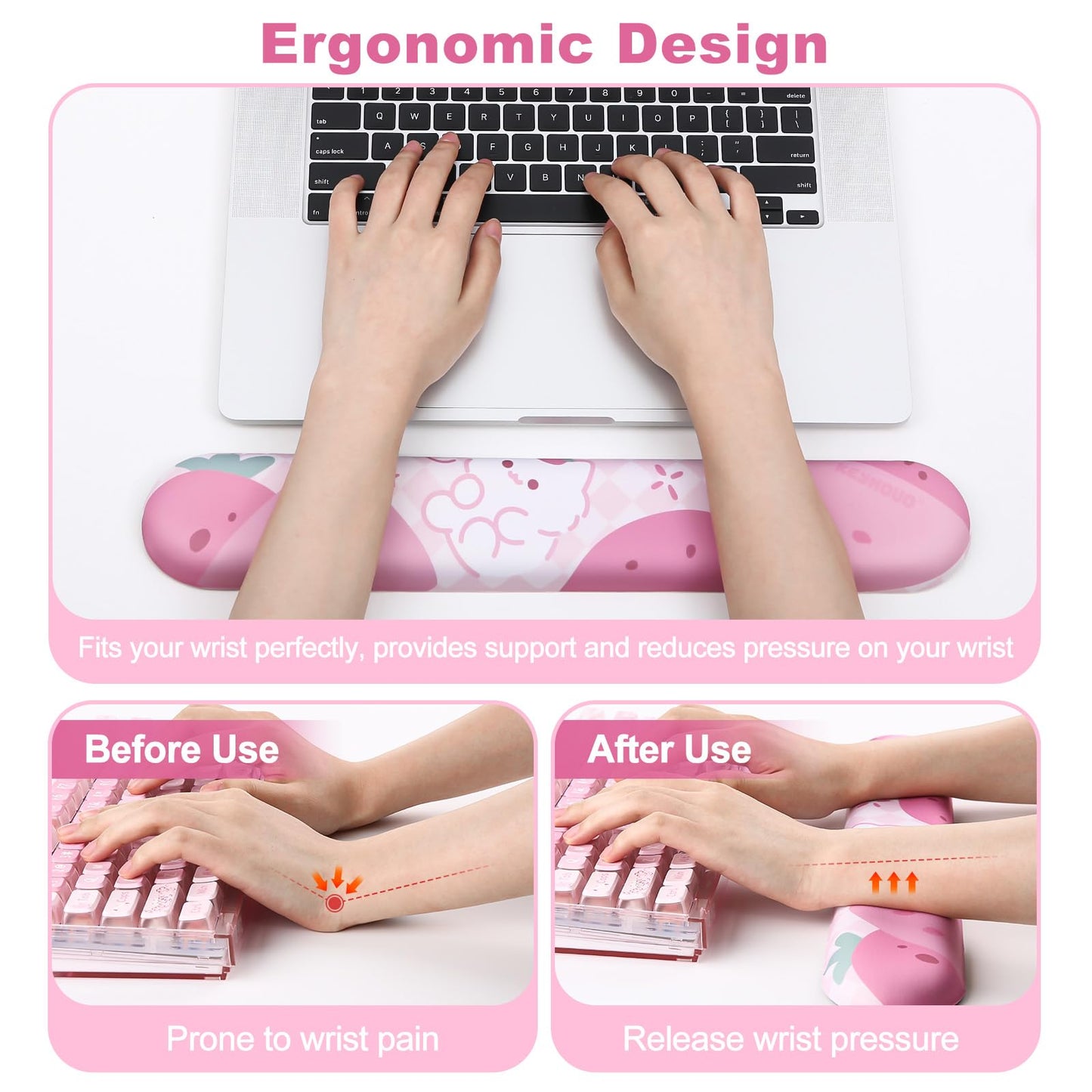 YUNZII AL75 75% Gaming Keyboard(Blue Grey Switch,Silver) Keyboard Wrist Rest (Pink)