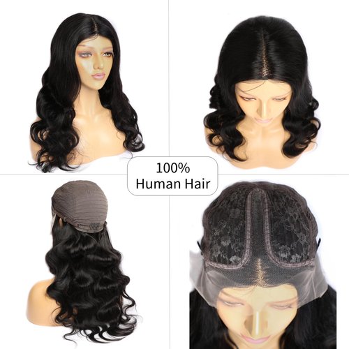 VIPbeauty Body Wave Human Hair 13x6x1 T-Part Ear-to-Ear Lace Front Wig Pre-Plucked with Baby Hair Natural Hairline 20 Inch 150% Density Glueless Natural Color Wig for Black Women
