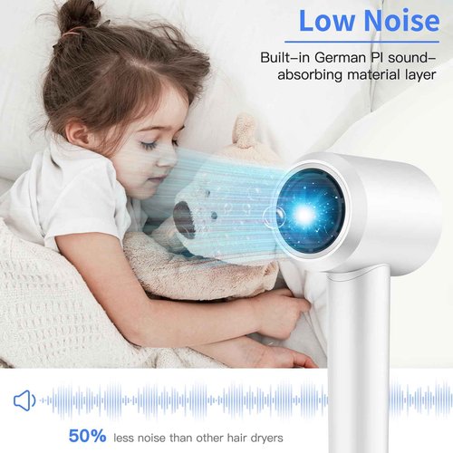 Oushome Hair Dryer, High-Speed Blow Dryer with 150,000 RPM for Fast Drying, 500 Million Negative Ionic Hair Dryer, Low Noise, with Magnetic Concentrator Nozzle (White)
