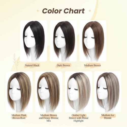 Hair Toppers for Women Real Human Hair 12 Inch Upgrade Mono Base 4.6x4 Inch Human Toppers for Women with Thinning No Bangs for Add Volume（Ombre Light Brown with Blond Highlight）