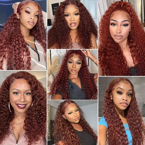 Siyun Show 13x4 Reddish Brown Deep Wave Lace Front Wigs Human Hair Wigs for Black Women 30 Inch Auburn Deep Curly Lace Front Wig