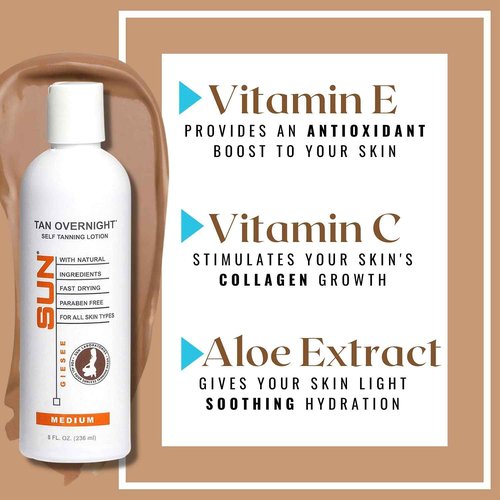 Sun Laboratories By Giesee Tan Overnight Self Tanning Lotion 8 oz 2 Pack, Self Tanning Lotion, Self Tanner, Tanning Lotion, Odorless, Non-Toxic, Medium, Light & Fair Skin, Face & Body