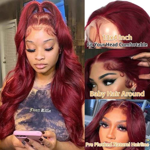 AOSUN 99j Burgundy Lace Front Wigs Human Hair Glueless Wine Red Colored Body Wave Wigs Pre Plucked with Baby Hair 180 Density 13x4 HD Transparent Frontal Wig for Women