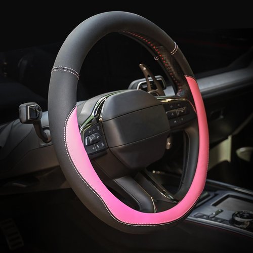 Valleycomfy Microfiber Leather Steering Wheel Cover Universal 15 inch(Pink)