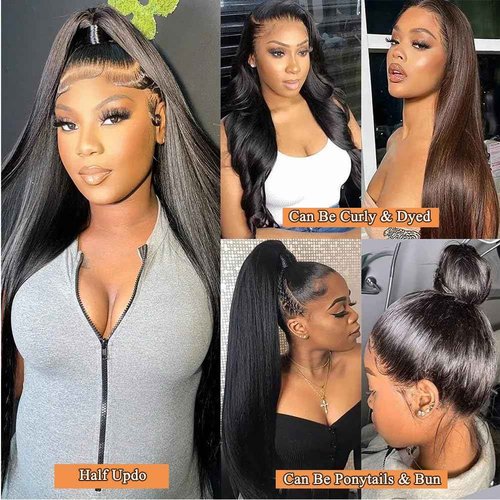 Tecoloy Straight Lace Front Wigs Human Hair Pre Plucked 13x4 HD Lace Frontal Wigs for Black Women Straight Wigs Human Hair with Baby Hair Glueless 180% Density Natural Black 30 Inch