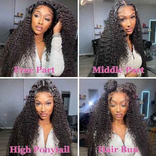 ANLILI 28 Inch Deep Wave Lace Front Wigs Human Hair 13x6 Deep Wave Wigs Human Hair 200% Density HD Lace Frontal Wigs for Balck Women Pre Plucked Glueless Deep Curly Wig Natural Black