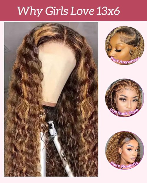 Sherico Ombre Lace Front Wigs Human Hair for Women,13x6 Transparent Deep Wave Lace Front Wig 4/27 Highlight Blonde Hair Wet and Wavy Curly Glueless Wig Pre Plucked with Baby Hairs 180% Density
