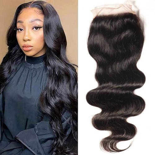 UNice Hair Body Wave 4x4 lace Closure Free Part, Unprocessed Brazilian Human Virgin Hair Swiss Lace Closure Natural Black Color 14 inch