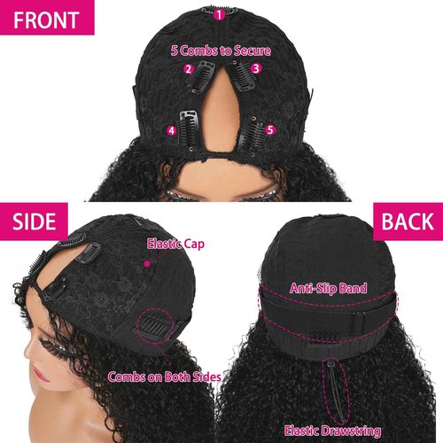 Ainmeys Curly V Part Wigs Kinky curly V Shape Wigs for Black Women No Leave Out Upgrade U Part Wigs Glueless Full Head Clip In Half Wigs(18IN 180%Density)