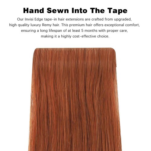 ABH AMAZINGBEAUTY HAIR Invisi Edge Tape in Hair Extensions Real Human Hair, Seamless Injected Hand-Tied Virgin Human Hair Pro Quality Tape ins 20PCS 50G/Pack, Auburn Color #30 14 Inch