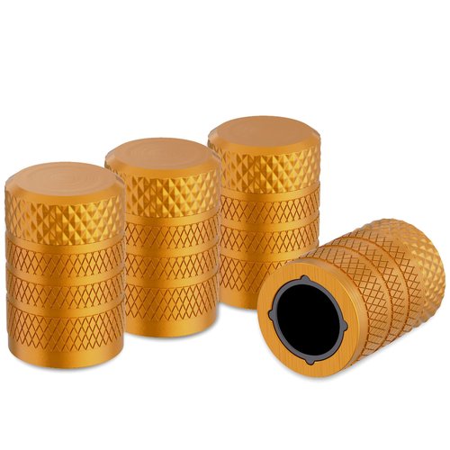 CKAuto Tire Valve Stem Caps, Golden Yellow, 4 pcs/Pack, Anodized Aluminum Tire Valve Cap Set, Corrosion Resistant, Universal Stem Covers for Cars Trucks Motorcycles SUVs and Bikes