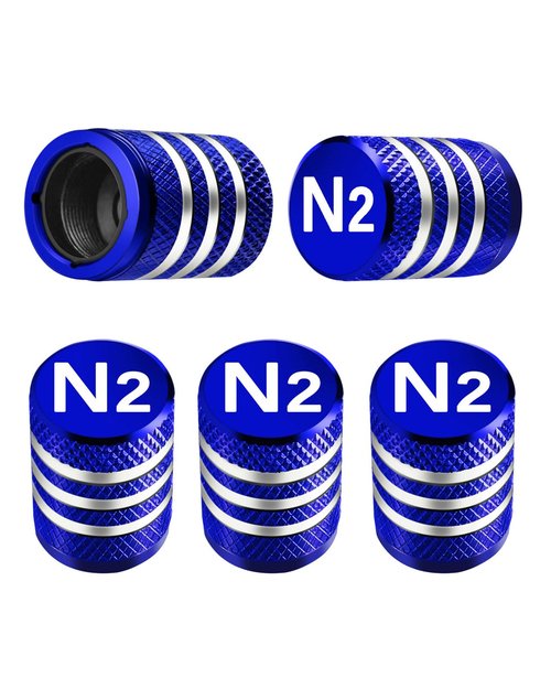 Tire Valve Stem Caps Cover - (5 Pack) Tire Air Cap N2 Nitrogen Metal with Plastic Liner Corrosion Resistant Leak-Proof for Car Truck Motorcycle Bike Blue