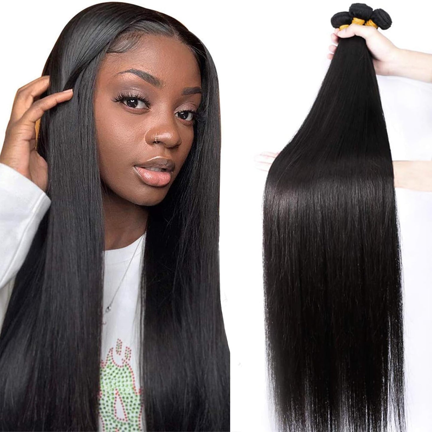 12A Brazilian Straight Bundles Human Hair 16" 18" 20" 300g 100% Unprocessed Virgin Straight Human Hair Bundles Double Weft Quick Weave Hair 3 Bundles Deals Natural Color