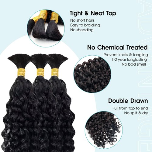 Human Braiding Hair for Boho Braids, 100% Virgin Human Hair No Chemical Processing, Black Bulk Human Hair for Braiding Small Knotless Braids Bohemian Style (Black - Curly, 150g - 18 Inch)