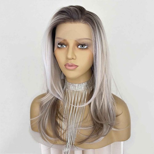 CIMITIKI Platinum Highlight Blonde and Brown Wigs 13x4 Lace Front Wig Layered Free Style Wear and Go Synthetic 18Inch Pre Plucked Hairline for Women