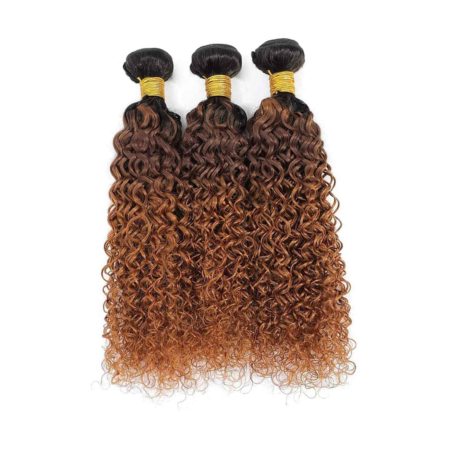 Giginger Bundles Human Hair T1B/4/30 Omber Jerry Curly Human Hair Bundles 22 24 26 Inch Omber Black Chocolate Light Brown Unprocessed Quick Weave Soft Sewn In Hair Extensions for Black Women