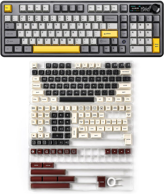 AJAZZ AK980 Wireless Keyboard with Smart Display & Knob,MIKIBYSA Keycaps- Double Shot PBT Custom Keycap Set
