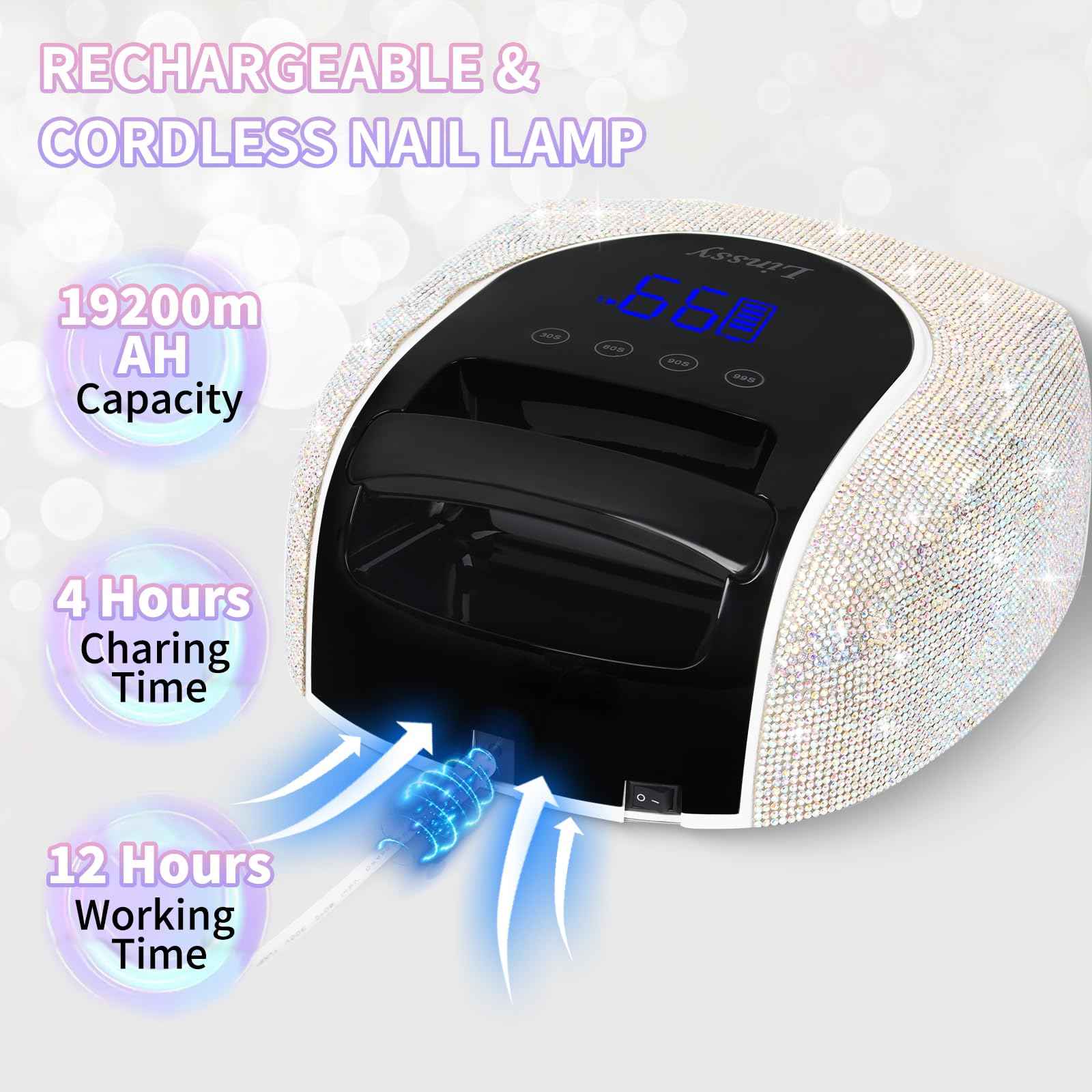 Linssy 96W UV LED Cordless Nail Lamp,Nail Dryer with 42 Beads,UV Light for Gel Nails Manicure for Fingernails & Toenails,Professional LED Nail Lamp for Salons with 4 Timers and Smart Sensor (Diamond)
