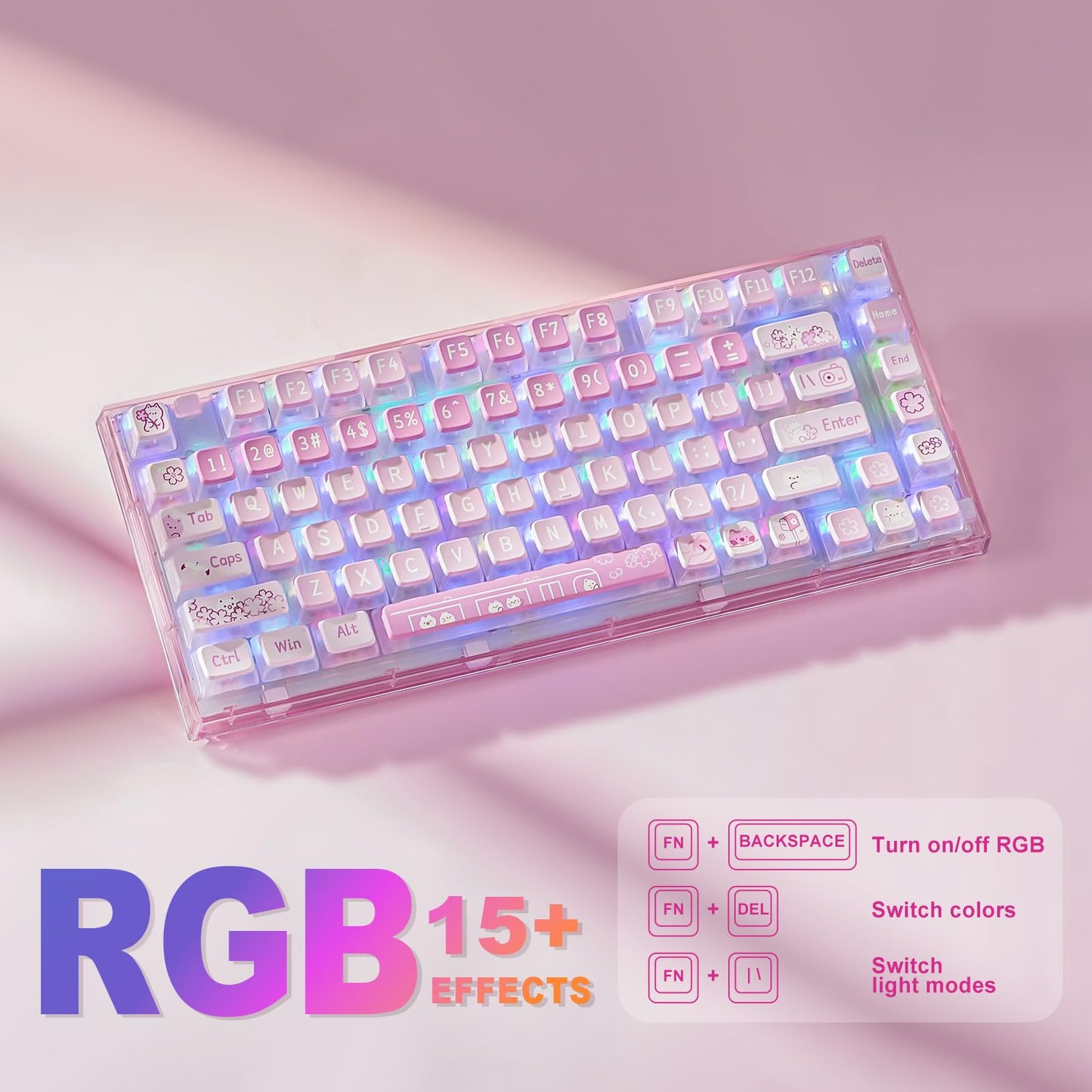 YUNZII X75 PRO 82 Key Wireless Hot Swappable Mechanical Gaming Keyboard with Transparent Keycaps,BT5.0/2.4G/USB-C, Gasket Mount Keyboard,for Windows/Mac (Kailh Jellyfish Switch, Wireless-Pink)