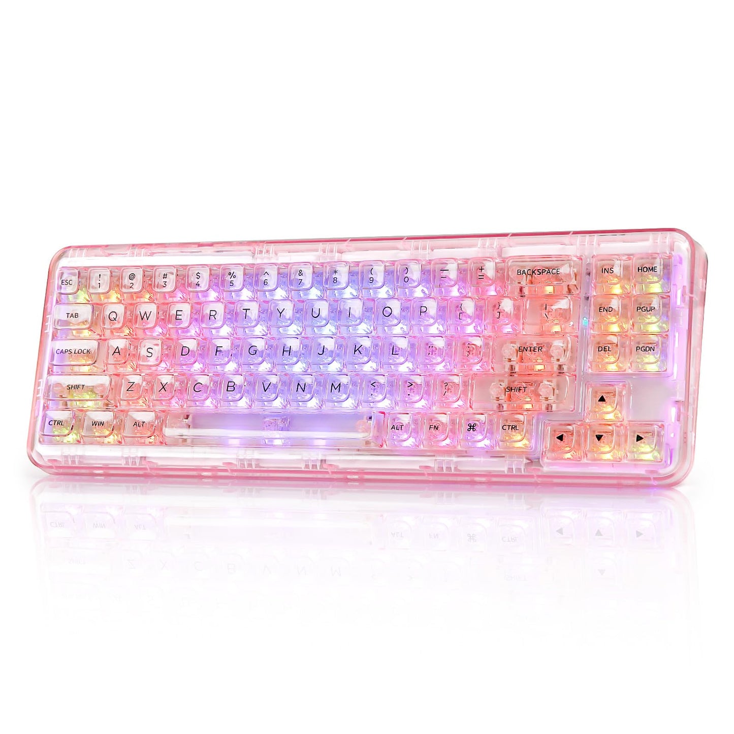 YUNZII X71 Transparent Mechanical Keyboard (Crystal Ice Switch,Pink), Keyboard Wrist Rest (Pink