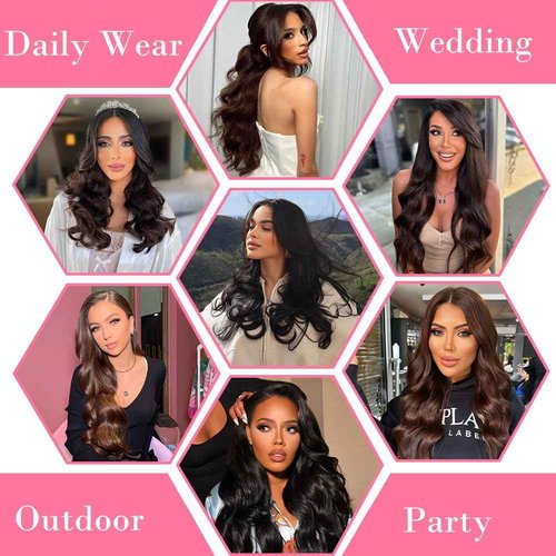 AIWET Wavy Clip in Hair Extensions Real Human Hair 8 Pieces 140g Body Wave Human Hair Clip in Extensions for Black Women Grade 12A Jet Black Remy Human Hair Extensions Double Wefts (#1,24 Inch)