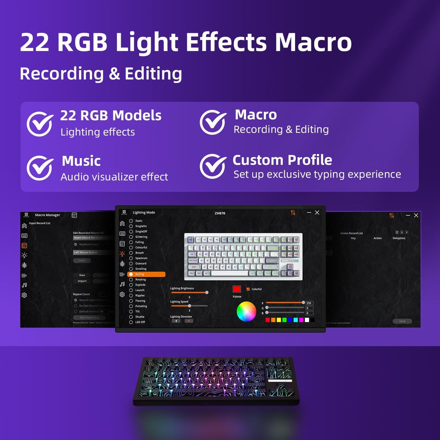 ZORNHER ZH870 Wireless Mechanical Gaming Keyboard,80% White Custom Creamy Sound Keyboard with White Spider Web IMD PC Keycaps,Pre-lubed Linear Switches,Hot-Swappable,RGB Backlit