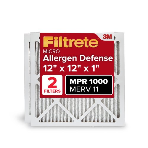 Filtrete 12x12x1 AC Furnace Air Filter, MERV 11, MPR 1000, Micro Allergen Defense, 3-Month Pleated 1-Inch Electrostatic Air Cleaning Filter, 2 Pack (Actual Size 11.81 x 11.81 x 0.81 in)