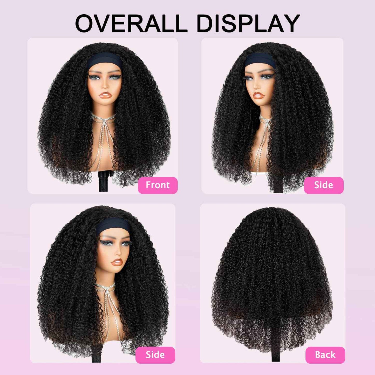 Kinky Curly Headband Wig Human Hair 26 Inch Human Hair Headband Wig for Black Women Culry None Lace Front Wigs Glueless Human Hair Wigs Natural Color