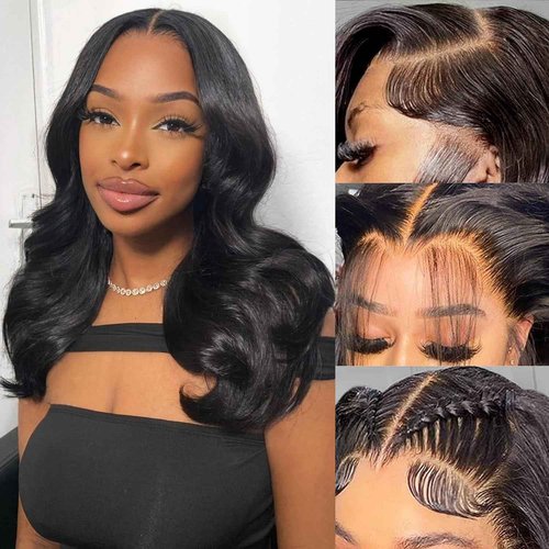 Bob Wig Human Hair 13x6 HD Lace Front Wigs Human Hair 200 Density Body Wave Lace Front Wigs Pre Plucked 16 inch Short Bob Wigs for Women Glueless Wig