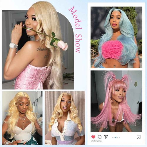 ZNNU 28 Inch 613 Lace Front Wig - Body Wave Blonde Human Hair - 200 Density Pre-Plucked - HD Lace Frontal Wig for Women