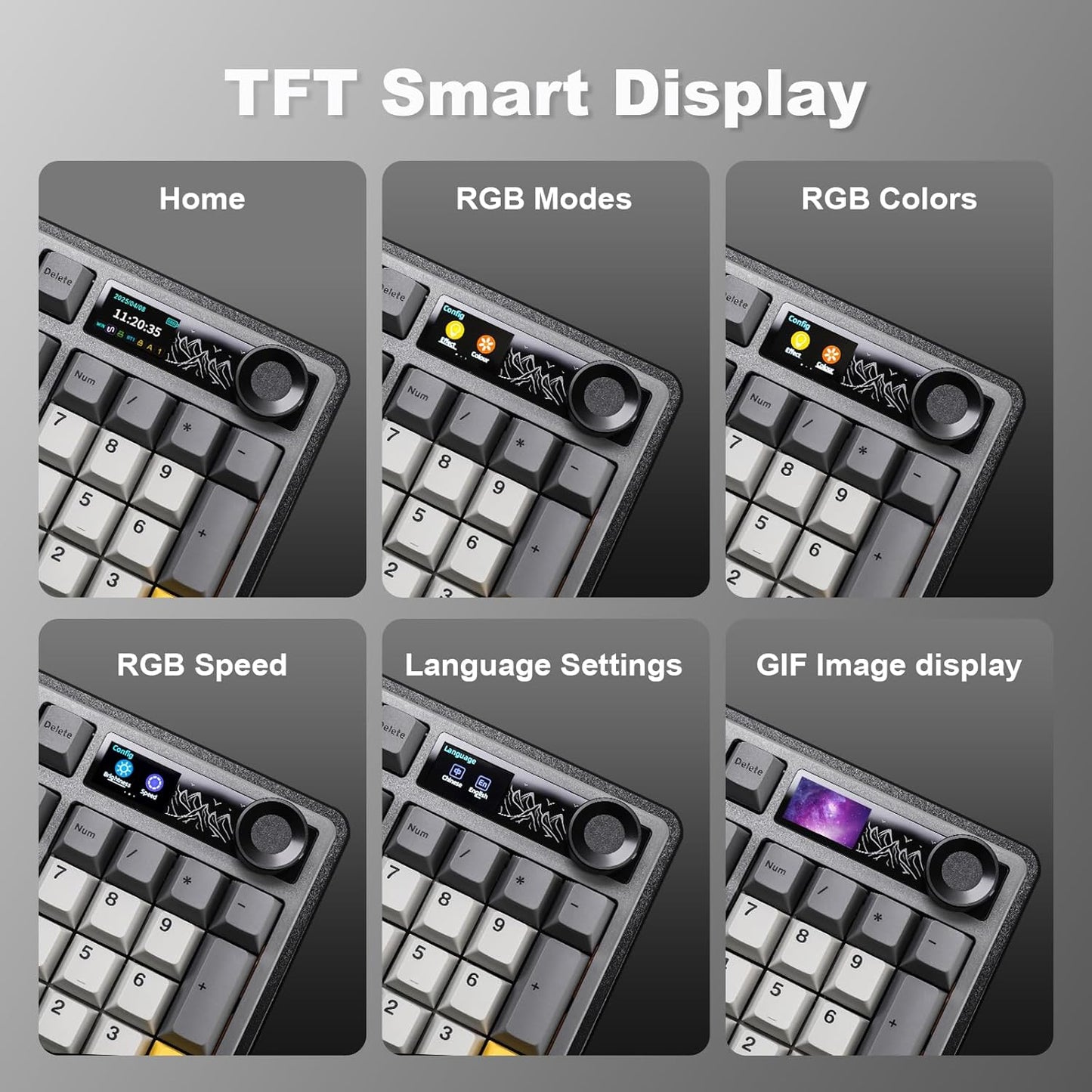 AJAZZ AK980 Wireless Keyboard with Smart Display & Knob,MIKIBYSA Keycaps- Double Shot PBT Custom Keycap Set