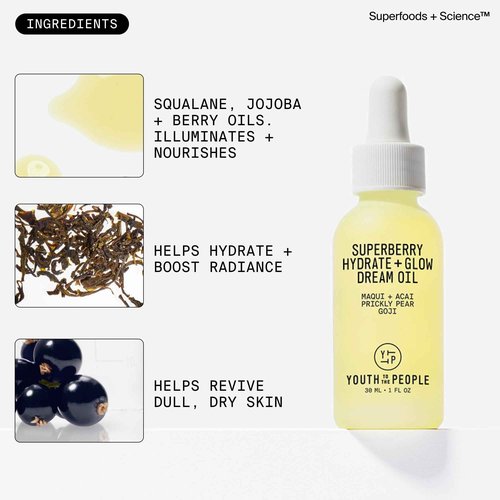 Youth To The People Hydrate + Glow Day to Night Duo, 2-Pc Skincare Bundle Set for Smooth + Radiant Skin, Superberry Dream Oil (1oz) + Superberry Overnight Dream Mask (2oz), Dull/Dry Skin Types