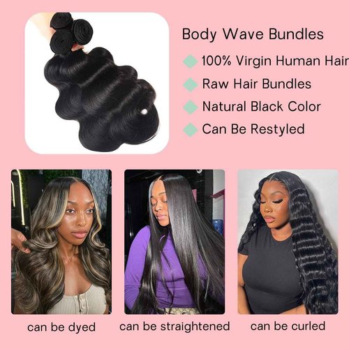 Suerkeep Body Wave 3 Bundles Human Hair 22 22 22 Inch 100% Brazilian Human Hair Bundles Weave Bundles Deals Real Human Hair Extensions Natural Black Color
