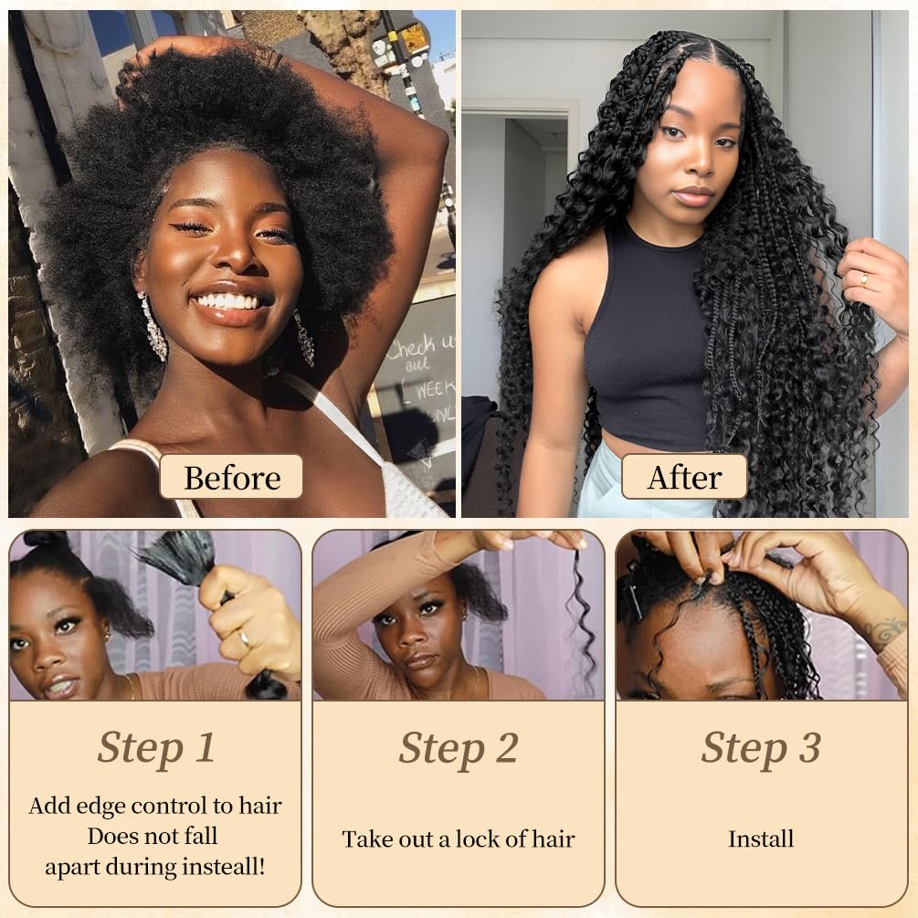 Human Braiding Hair for Boho Knotless Braids 3 Bundles 18 Inches 150g Deep Wave 10A Brazilian Virgin Human Bohemian Hair for Braiding Natural Black 1B