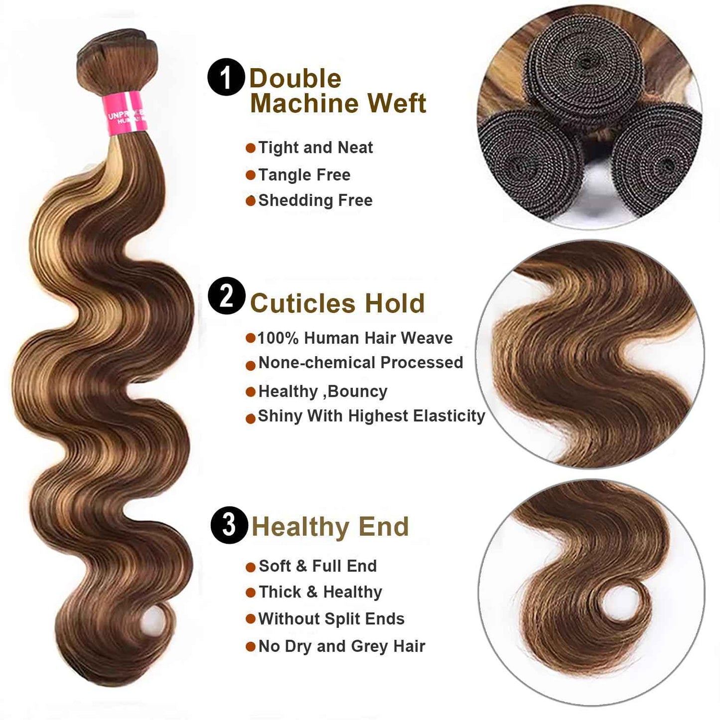 Highlight Bundles with Closure Human Hair Body Wave P4/27 Honey Blonde Bundles with Highlights human hair 10A Brazilian Body Wave with Closure 16 18 20+16inch