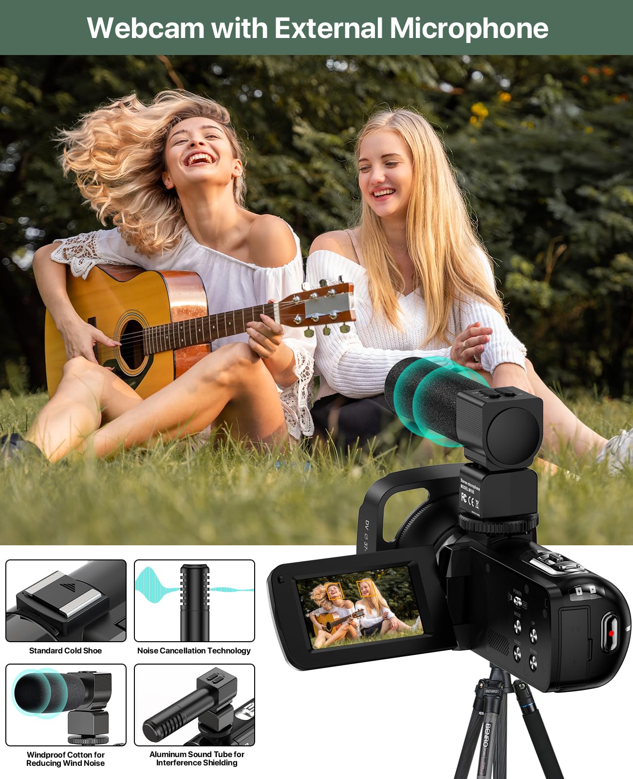 4K Video Camera Camcorder 64MP Vlogging Camera for YouTube 18X Digital Zoom 3.0''Touch Screen IR Night Vision with External Stereo Microphone,Handheld Stabilizer,Remote,Lens Hood,32G Card &2 Batteries