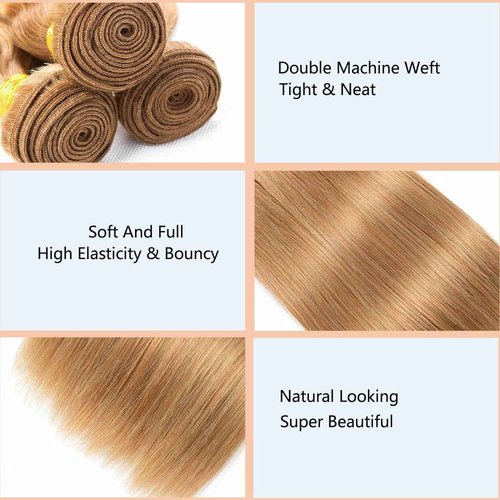 Habiliana Bundles Human Hair 28 30 32 Inch Straight Brown 27 Human Hair Bundles 11A Unprocessed Brazilian Virgin Quick Weave Hair Extensions for Black Women