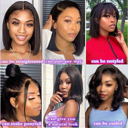 Short Bob Wig Human Hair 13x4 Frontal Bob Wigs 180% Density Glueless Wigs Pre Plucked for Black Women (12 inch)