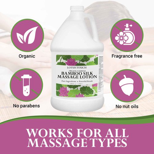 Organic Naturals Bamboo Silk Massage Lotion by Lotus Touch - 100% Pure Bamboo Silk Powder, Green Tea Extract & Aloe Vera - Unscented - Moisturizing, Fast Absorbing - Soft, Silky Glide - 1 Gallon