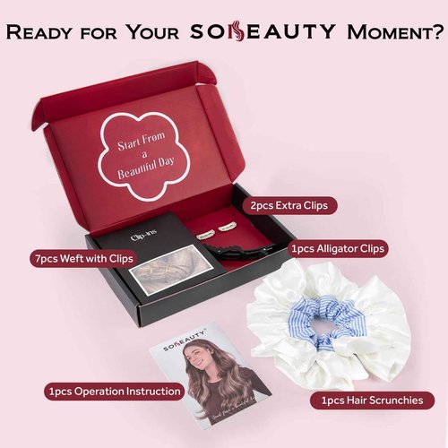 SoBeauty Clip in Hair Extensions Real Human Hair, Silky Remy Hair Extensions Clip Ins, Salon Quality Natural Human Hair, Light Blonde Highlighted Golden Blonde #P16/22 18Inch 120G 7PCS