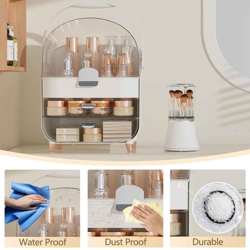 CLBDRESS Makeup Organizer Skincare Organizers, Make up Organizer for Vanity, Cosmetic Display Cases with Transparent Cover, Cosmetic Organizer for Bathroom, Dresser, Countertop Organizer, Silver