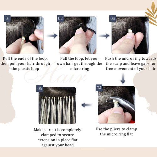 Ugeat Micro Link Hair Extensions Human Hair #1 Real Human Hair Extensions Jet Black 22 Inch and 18 Inch