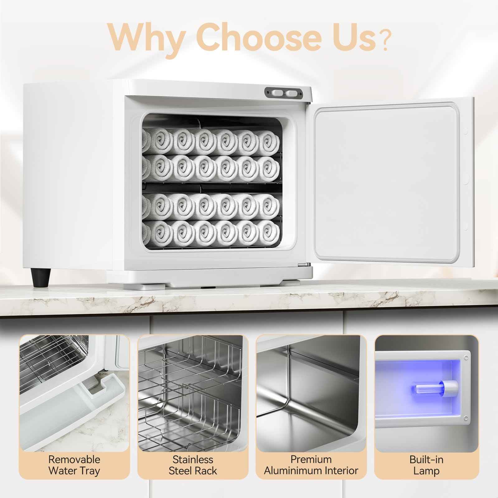 HYTOBP 22L Towel Warmer, Large Hot Towel Warmer for Spa, 2-in-1 Professional Cabinet for Facials Esthetician Beauty Salon and Barber(White)